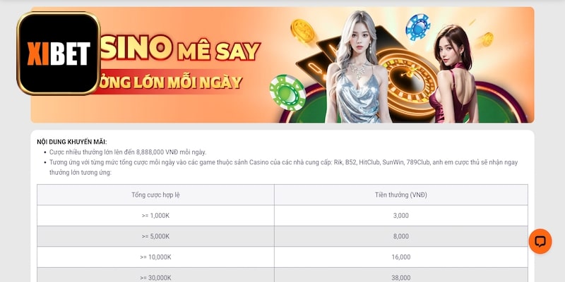 Đặt cược casino Xibet nhận thưởng siêu khủng