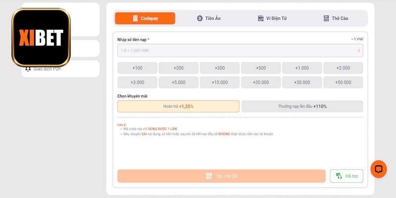 Vô số phương thức nạp tiền tiện lợi tại Xibet